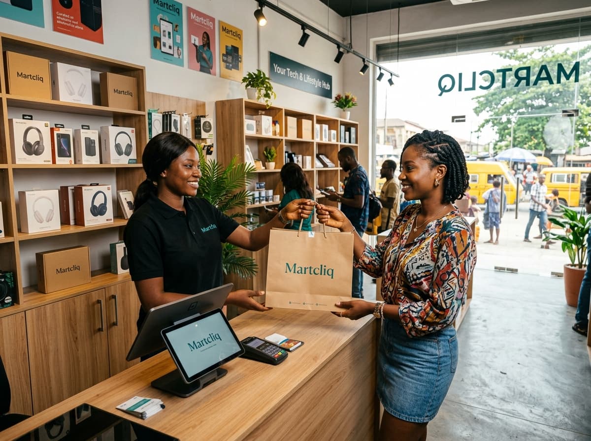 Customer picking up verified local store order in person from Martcliq retail shop